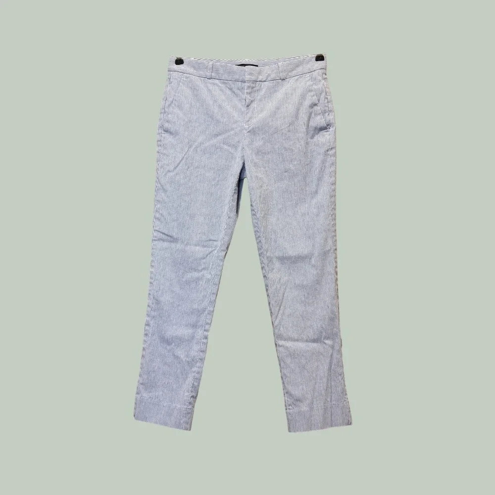 Banana Republic Avery Trousers Women 4 Blue White Seersucker Striped Linen Blend